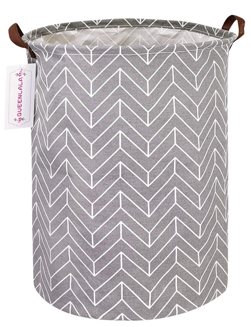 QUEENLALA Large Storage Basket,Laundry Hamper/Bathroom/Home Decor/Collapsible Round Storage Bin,Boys and Girls Hamper/Boxes/Clothing(Grey Wheat) - Image 1